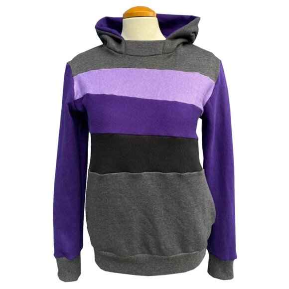 Smokey Amethyst Upcycled Hoodie w/ Pockets Sweatshirt One-Of-A-Kind MungoCrafts - Picture 1 of 5
